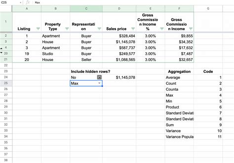 Google Sheets subtotal formulas